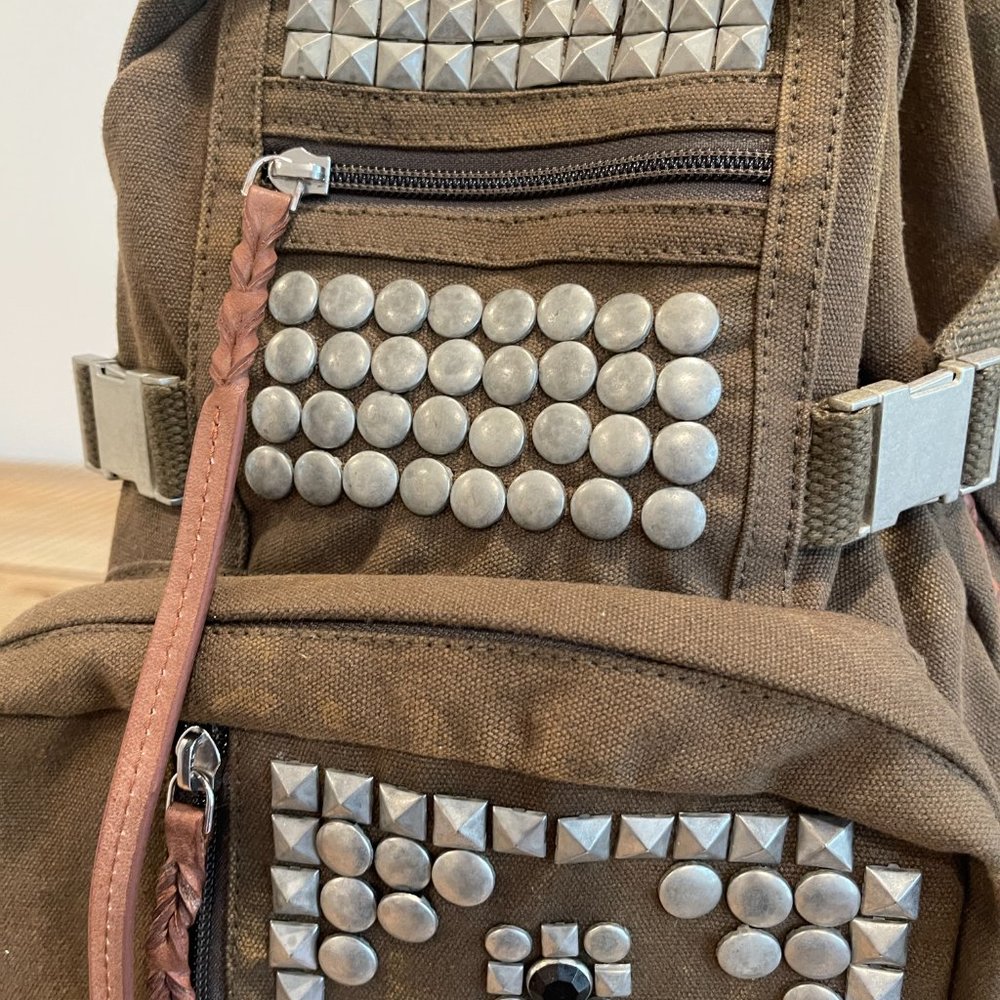 Free People Berlin Studded Backpack Canvas Faded Military Army Green NWOT - Picture 11 of 13